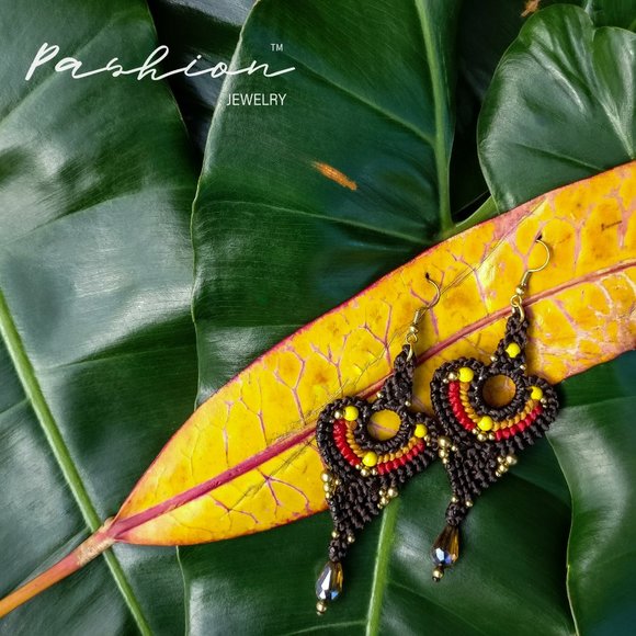 Handmade Blue or Coffee Macramé Earring - Picture 9 of 9